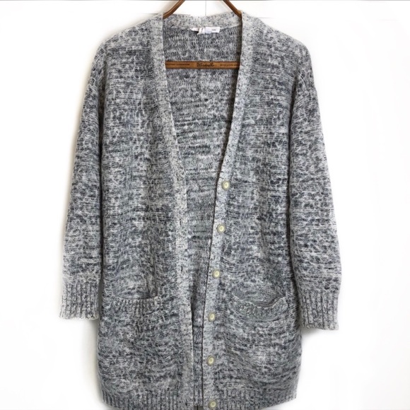 Soft fuzzy gray & white long cardigan, M/L - Picture 1 of 8